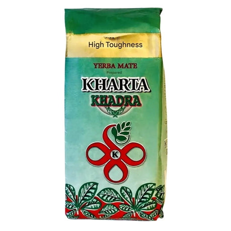 Kharta Khadra Yerba Mate package with green and red design on a white background